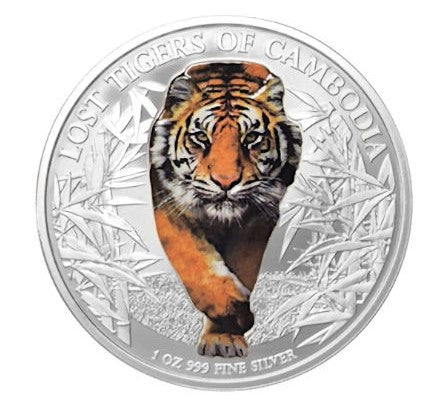 Silbermünze 1 oz Lost Tigers of Kambodscha 2026 koloriert
