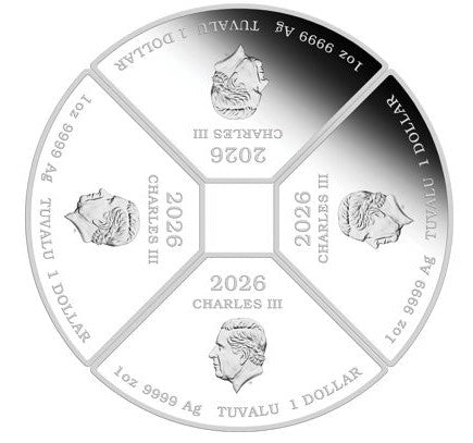 Tuvalu - 4 TVD Lunar Pferd Quadrant Set 2026 - 4 x 1 Oz Silber PP