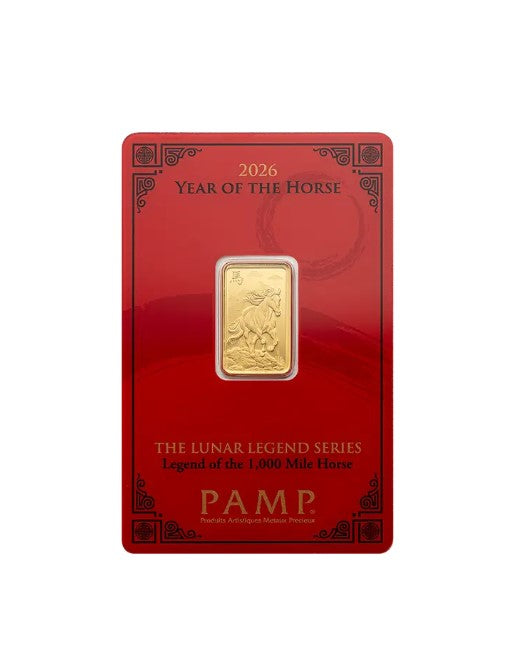 Goldbarren 5 Gramm Au999.9 PAMP Lunar Horse Pferd 