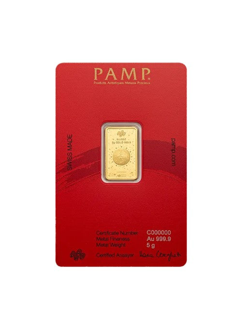 Goldbarren 5 Gramm Au999.9 PAMP Lunar Horse Pferd 