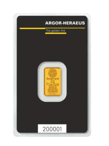 Goldbarren 2 Gramm Argor - Heraeus Barren **