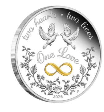 1 oz Silbermünze PP - One Love 2026 - Hochzeit Wedding Liebe