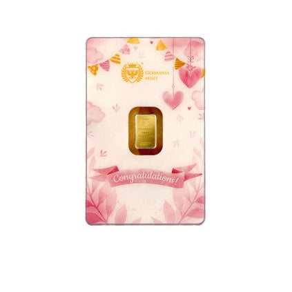 New Born Goldbarren 1 Gramm im Safepack - Glückwunsch zur Geburt - Mädchen