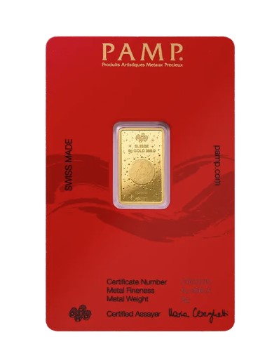 Goldbarren 5 Gramm Au999.9 PAMP Lunar Schlange Snake **