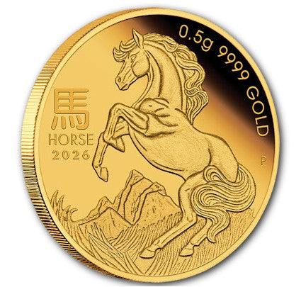 Australien - 2 AUD Lunar 3 Pferd 2026 - 0,5g Gold im Blister