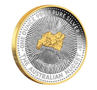 Silbermünze 1 oz Australien Nugget 40 Jahre 2026 - teilvergoldet