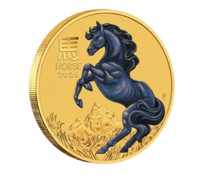 Lunar 3 Pferd 2026 in Farbe - Goldmünze 1/10 oz - Perth Mint Australien