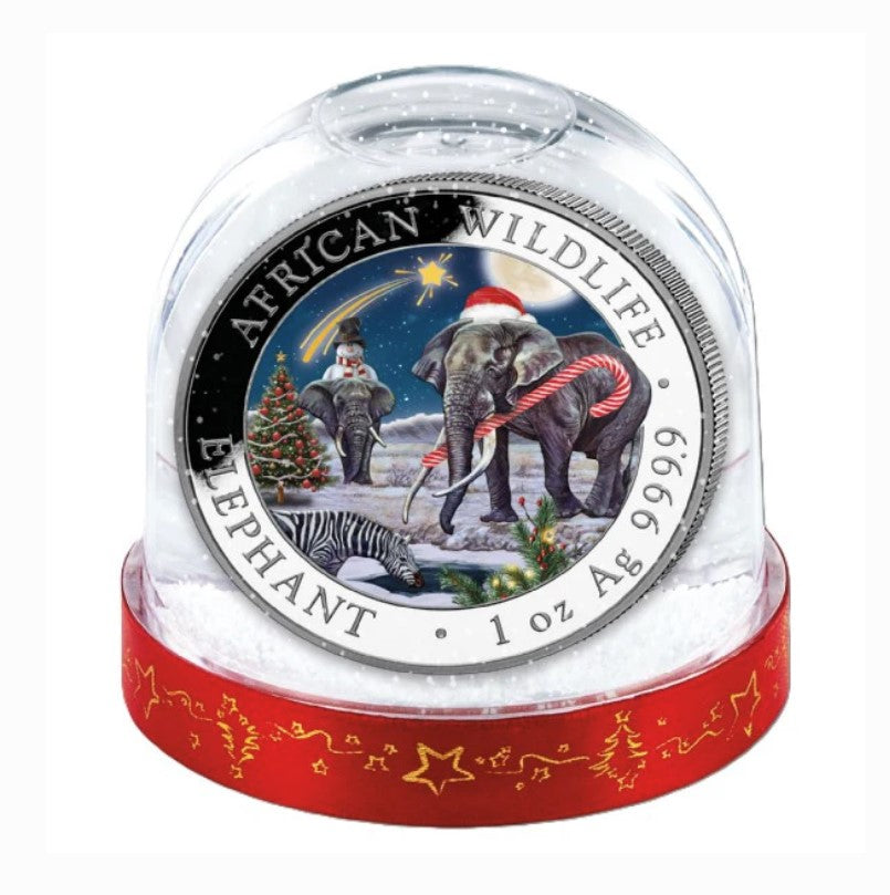 Somalia Elefant 2026 - 1 oz Silbermünze Schneekugel Weihnachten