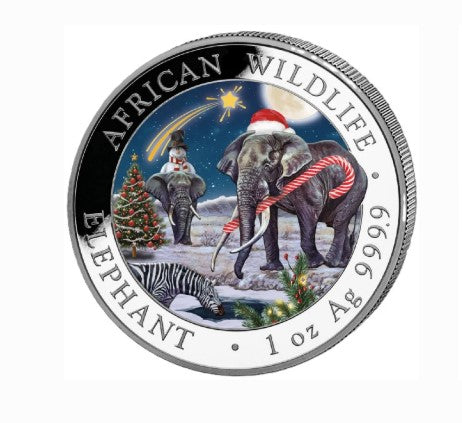 Somalia Elefant 2026 - 1 oz Silbermünze Schneekugel Weihnachten