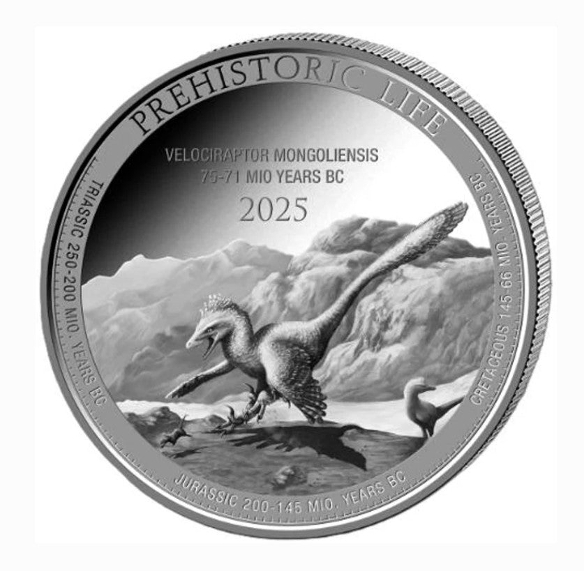 Kongo - Prähistorisches Leben II. Velociraptor Mongoliensis - 1 Oz Silber