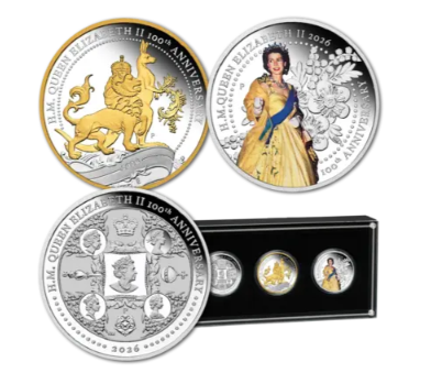 3 oz Silbermünzen-Satz - 100. Geburtstag - Königin Elizabeth II. 2026