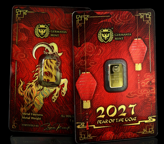 Goldbarren 1 Gramm Germania Mint Year of the Goat Ziege im Blister 2027