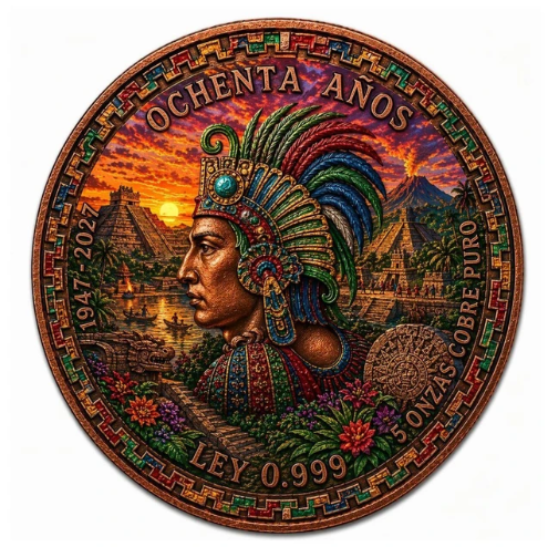 1947–2027 Mexico 5 Pesos Cuauhtémoc 80th Anniversary 5 oz Kupfer