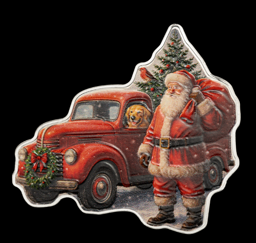 Pamp Silber 1 oz Santa & Red Truck 2026 - Reverse Proof Farbe - Weihnachten