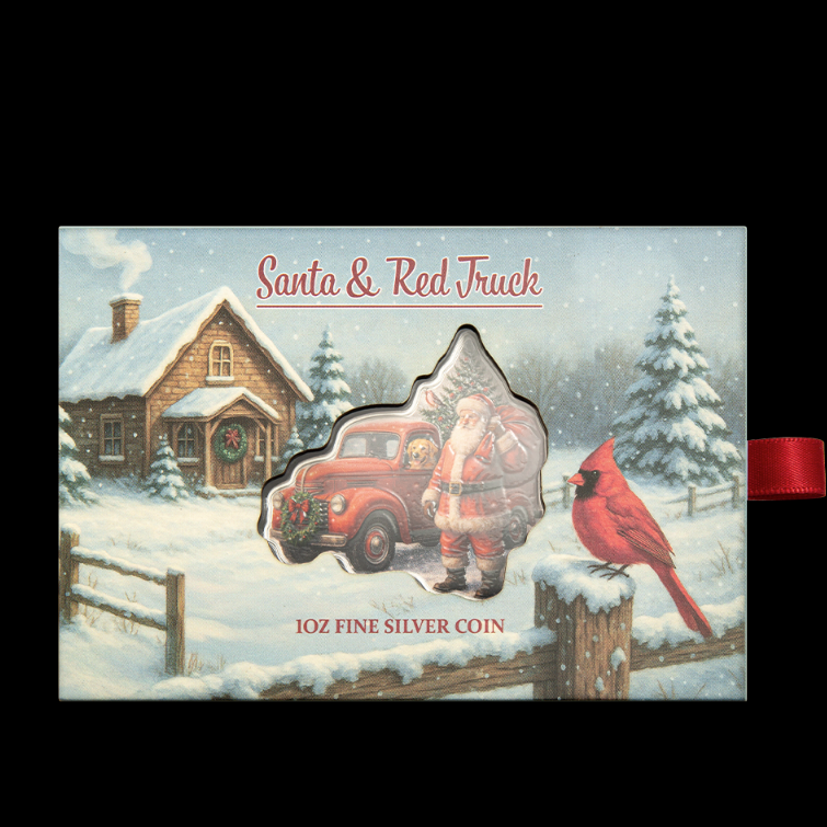 Pamp Silber 1 oz Santa & Red Truck 2026 - Reverse Proof Farbe - Weihnachten