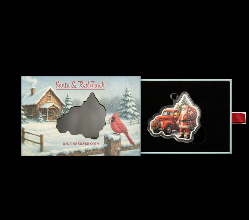 Pamp Silber 1 oz Santa & Red Truck 2026 - Reverse Proof Farbe - Weihnachten