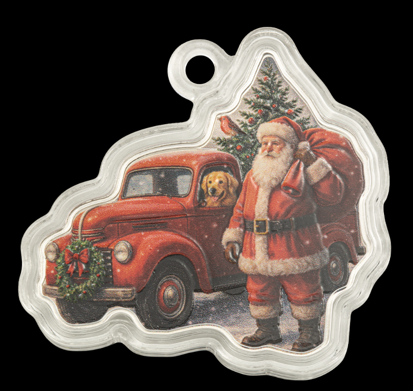Pamp Silber 1 oz Santa & Red Truck 2026 - Reverse Proof Farbe - Weihnachten