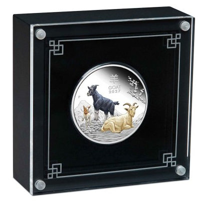 Australien -  Lunar 3 Ziege 2027 - 1 Oz Silber PP Color Farbe