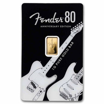 PAMP Fender® 80. Jahrestag Goldbarren 1 g Gold (999,9)