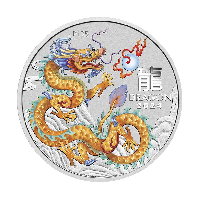 Lunar 3 Drache gold (Golden Dragon) 2024 - 1 Oz Silber Color Farbe