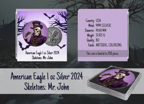 USA American Eagle Skeletons Mr. John Color 1 oz Silber 2024 in Farbe*