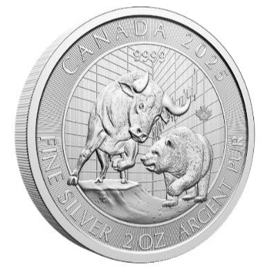 Kanada 10 CAD Bull and Bear 2025 Silbermünze 2 Oz Silber BU