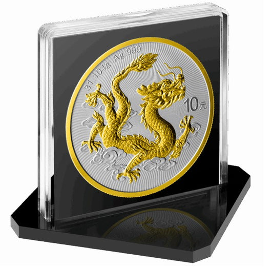 China Drache Dragon Silbermünze 1 oz 999 Gilded Silber BU 2025