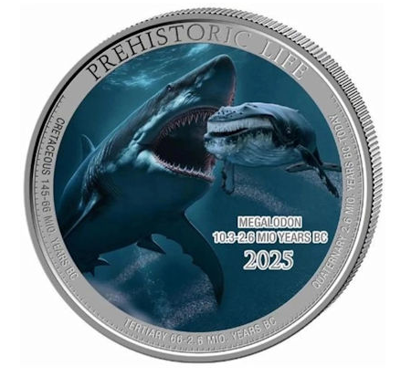 Kongo 20 Francs Prähistorisches Leben II. Megalodon (5.) - 1 Oz Silber Color