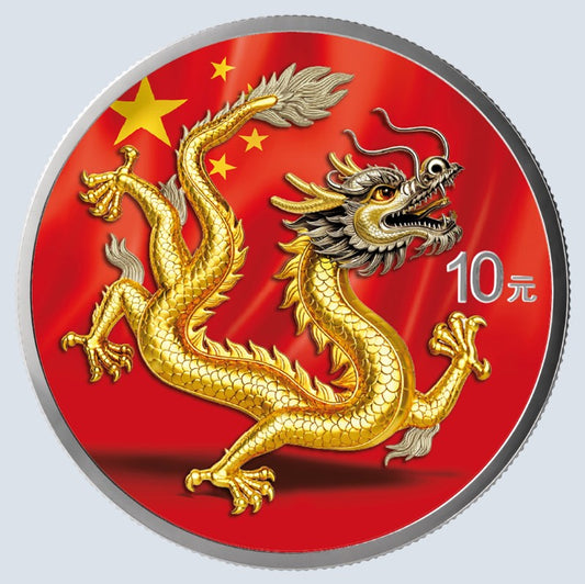 China Drache Dragon Silbermünze 1 oz 999 Farbe Silber BU 2025