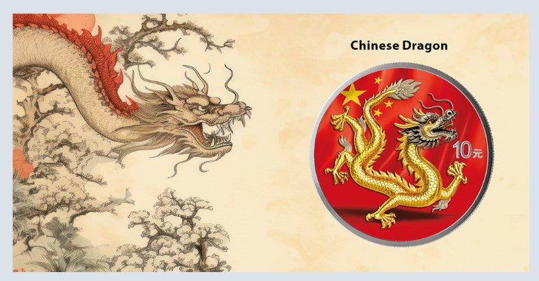 China Drache Dragon Silbermünze 1 oz 999 Farbe Silber BU 2025