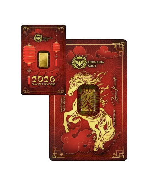 Goldbarren 1 Gramm Germania Mint Year of the Horse im Blister**
