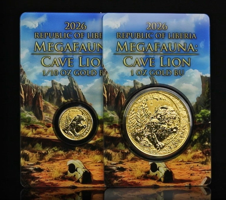 2026 Republic of Liberia Megafauna: Cave Lion 100 Dollars 1/10 oz Gold BU**