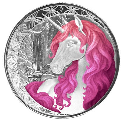Silbermünze 1 oz (Unicorn) Einhorn Roselle 2025 Ag999 1 Oz Silber Farbe