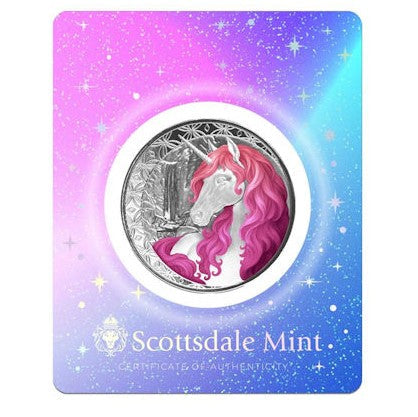 Silbermünze 1 oz (Unicorn) Einhorn Roselle 2025 Ag999 1 Oz Silber Farbe