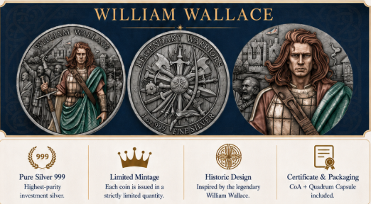 William Wallace Legendary Warriors 1 oz Silber Antik Finish koloriert 2026
