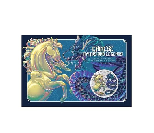Dragon and Horse Myths and Legends Farbe im Blister Silbermünze 1 oz 2026 Perth Mint