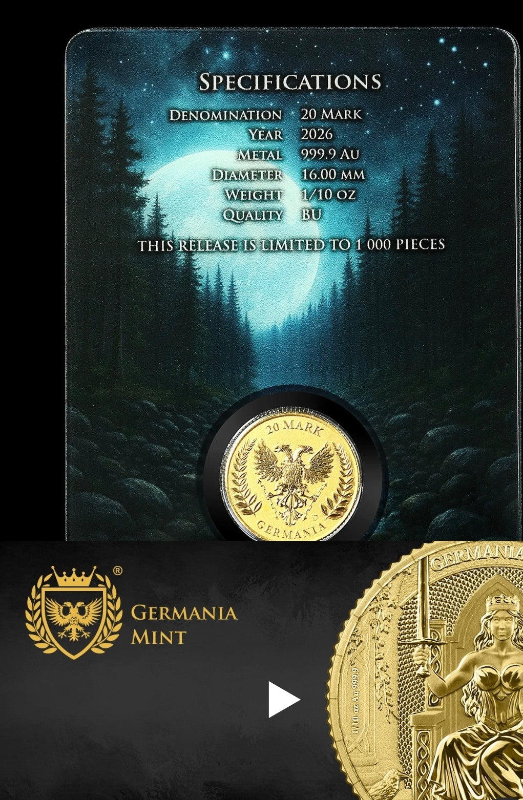 Germania Mint 2026 Gold 1/10 oz BU in Safepack Au999**