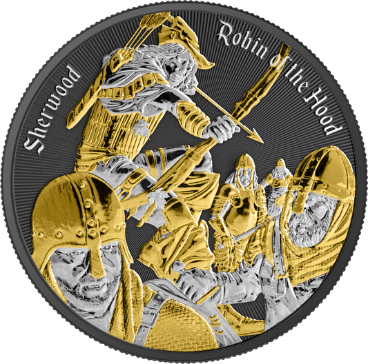 Robin of the Hood Sherwood 1 Oz Silbermünze 2$ Niue 2024 - Multimetal Plating
