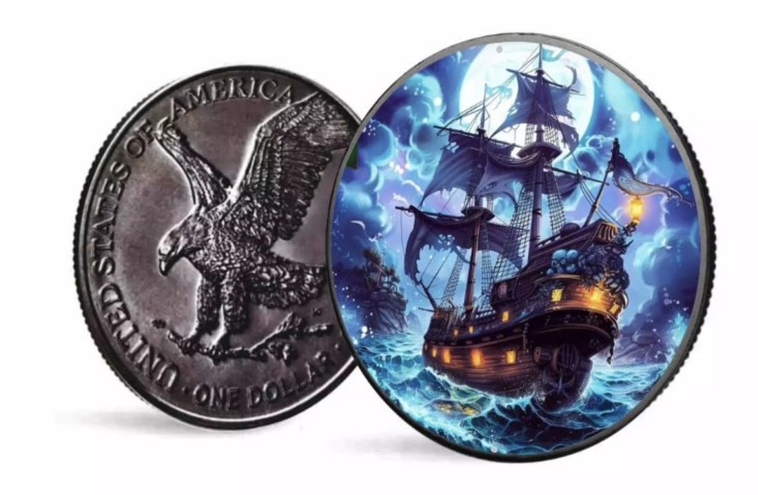 American Eagle 1 oz Silber 2024 Master of the seas Shadow Ship Antik Farbe*