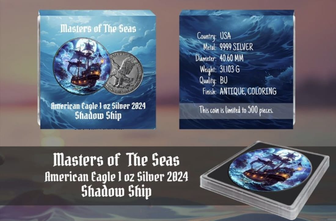 American Eagle 1 oz Silber 2024 Master of the seas Shadow Ship Antik Farbe