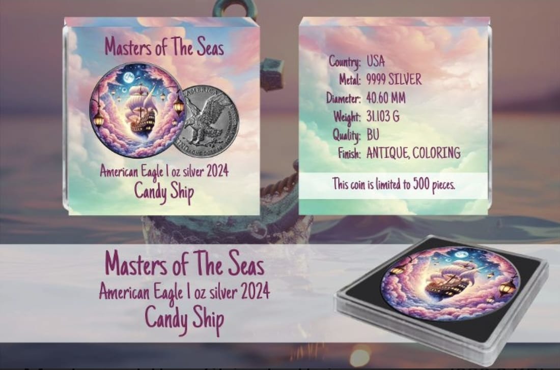 American Eagle 1 oz Silber 2024 Master of the seas Candy Ship Antik Farbe