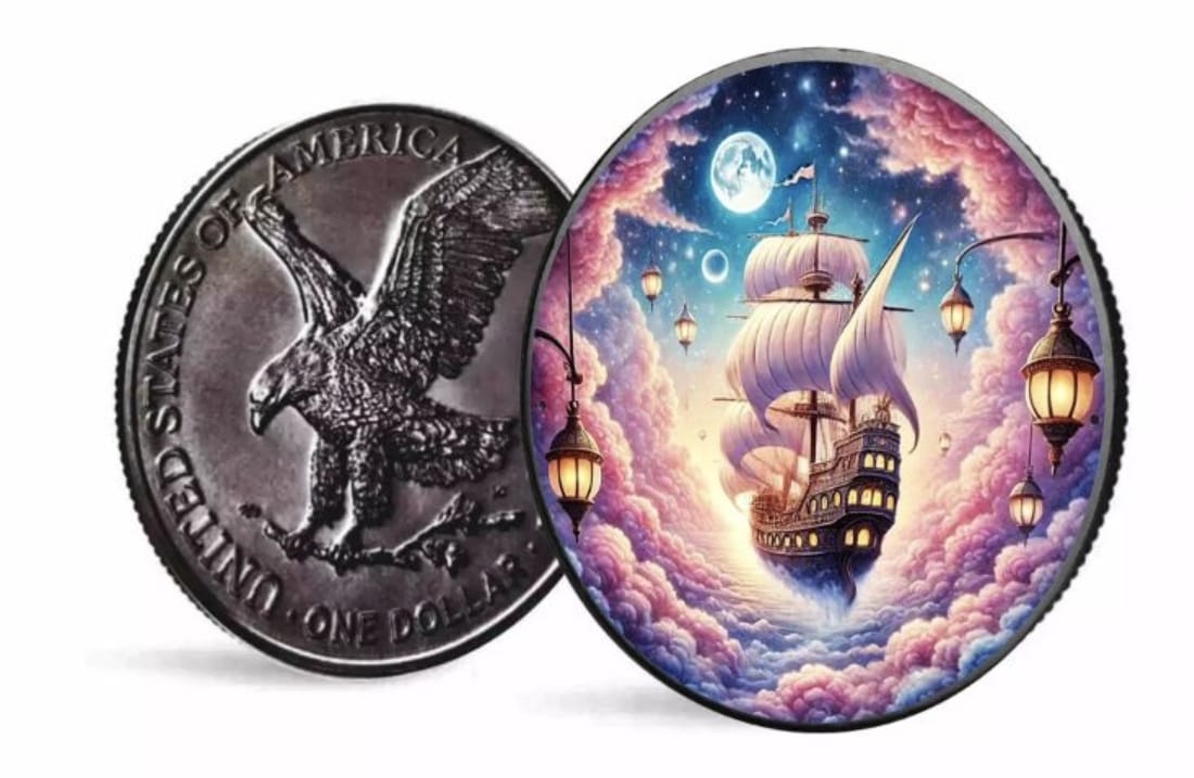 American Eagle 1 oz Silber 2024 Master of the seas Candy Ship Antik Farbe*