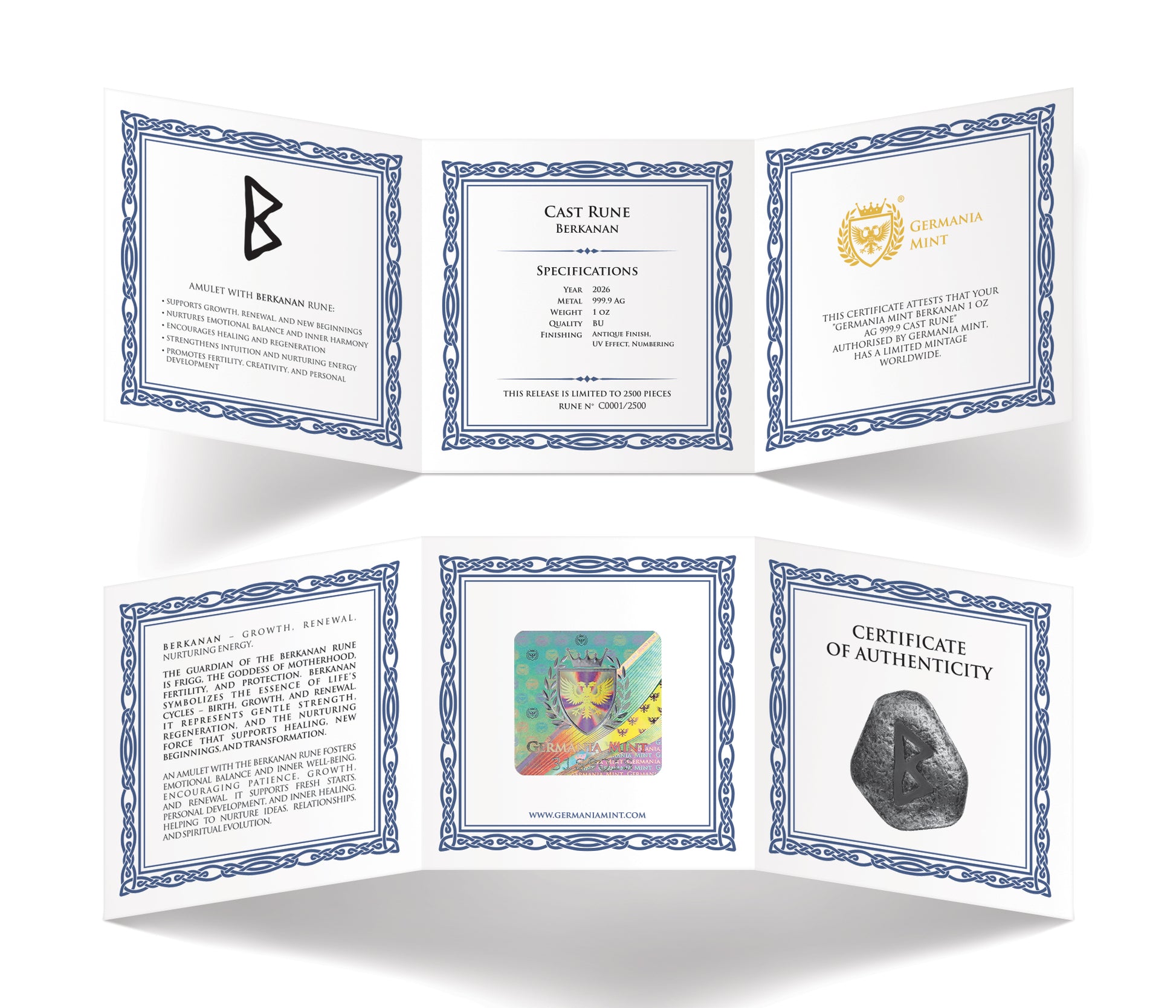 Germania Mint 1 oz Silberbarren Runes Collection Hellblau: Berkanan