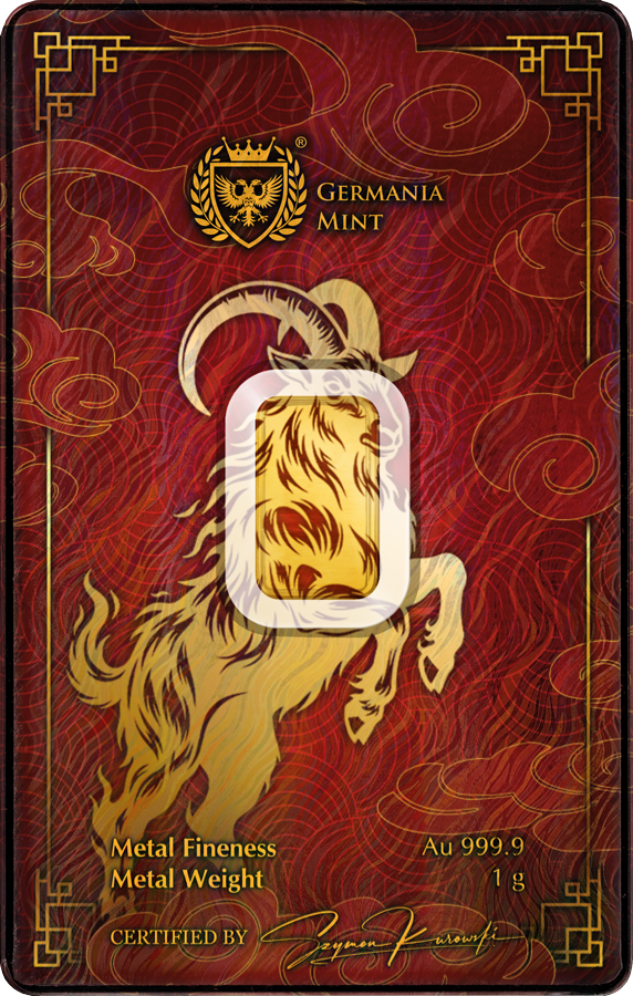 Goldbarren 1 Gramm Germania Mint Year of the Goat Ziege im Blister 2027