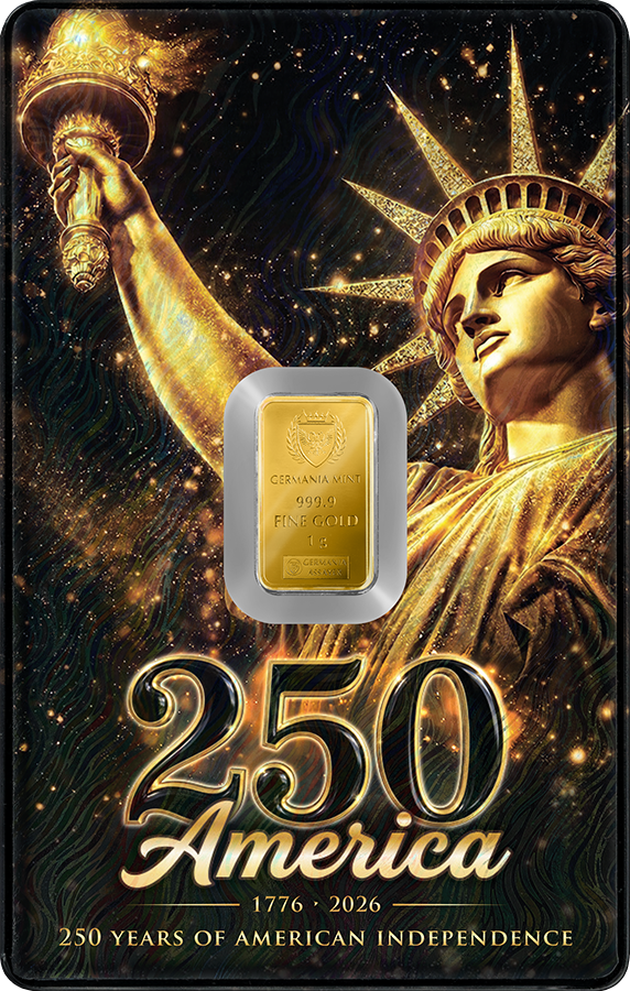 Goldbarren 1 Gramm Germania Mint im Blister 2026 - 250 Jahre USA Unabhängigkeit **