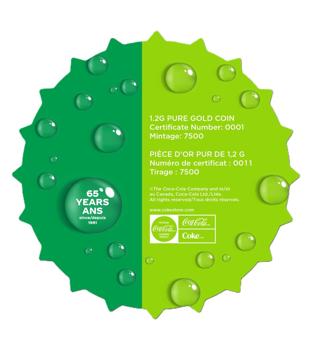 Sprite 65th Anniversary Bottlecap Goldmünze 1,2 g Au999.9 Proof-Like **