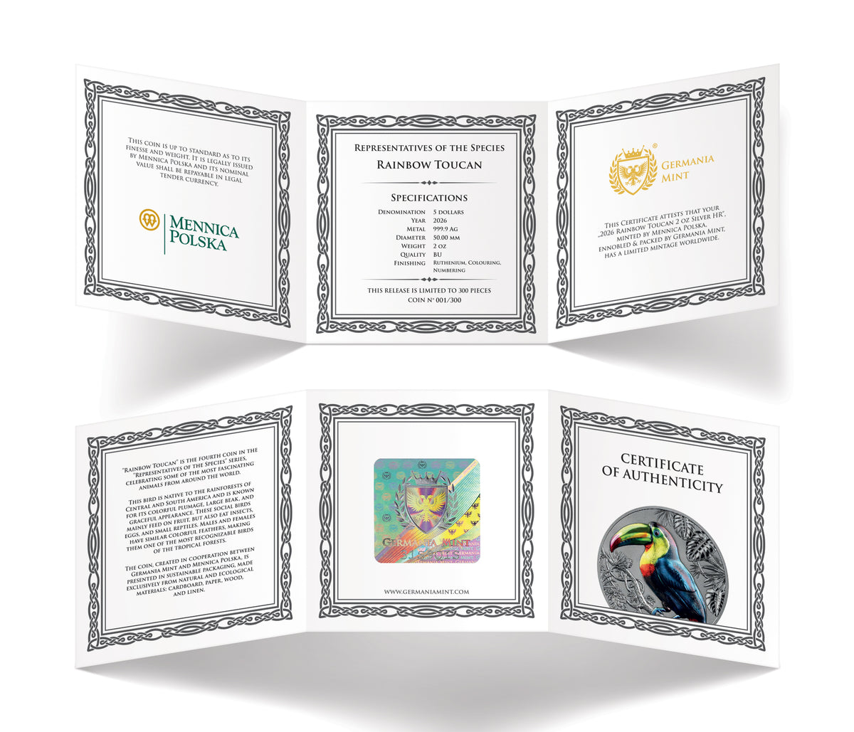Germania Mint Niue 2026 Rainbow Toucan 2 oz Silver High Relief ***