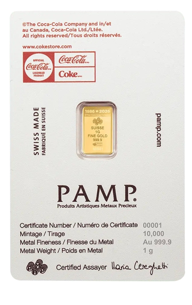 Goldbarren 1 Gramm PAMP Coca Cola Au999 Valentines Love**