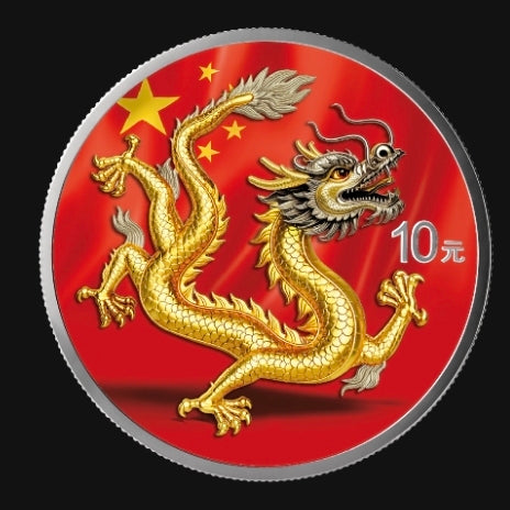 China Drache Dragon Silbermünze 1 oz 999 Farbe Silber BU 2025