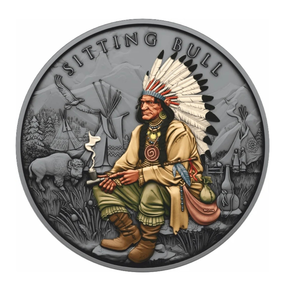 Sitting Bull Legendary Warriors 1 oz Silber Antik Finish koloriert 2025 Antik Farbe